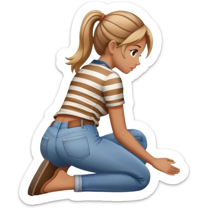 girl in jeans and striped shirt kneeling on the ground seen from behind sticker