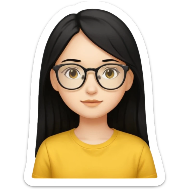 Nails cute with hello kitty wear glasses black long  hair wear, yellow shirt for circle profile picture sticker