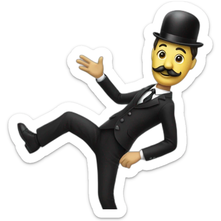 Person in black suit With Charlie Chaplin's moustache with right arm to the sky Palm to the Ground and other arm glued to the side of the body sticker