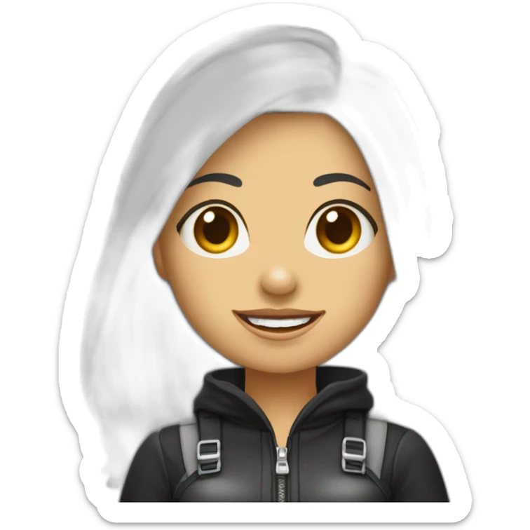 Mujer de piel blanca chiquita de cabello negro a media espalda, vestida con ropa de logística y botas sticker