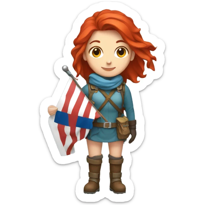 female winter mountaineer red hair holding easter red egg and greek flag  sticker