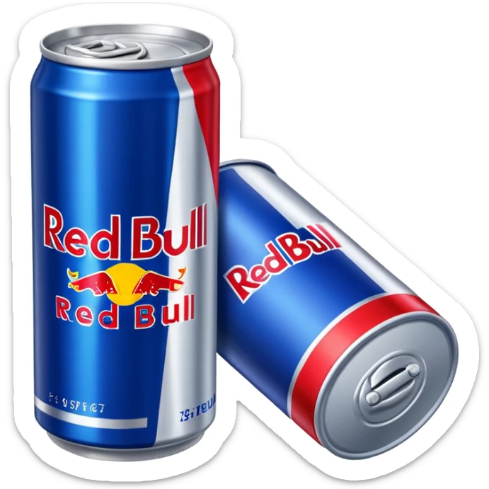 Drink that says redbull and is metal and blue and the letters are red sticker