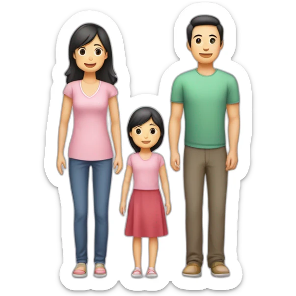 Famille 4 personne 1 fils aîné 1 fille cadette au cheveux long 1 père asiatique 1 mère sticker