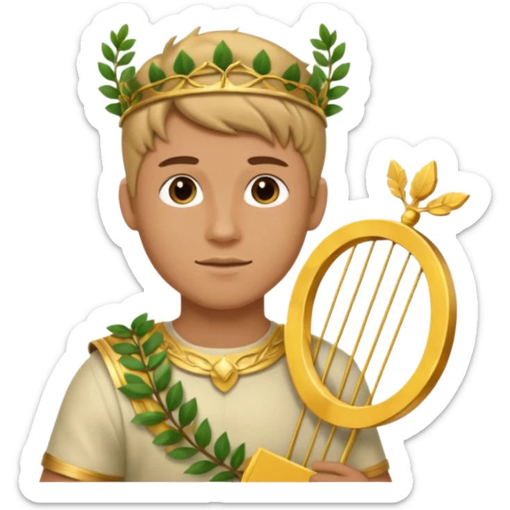 An emoji of the Greek god Apollo. He is a youthful man with a laurel wreath on his head, holding a golden lyre. sticker
