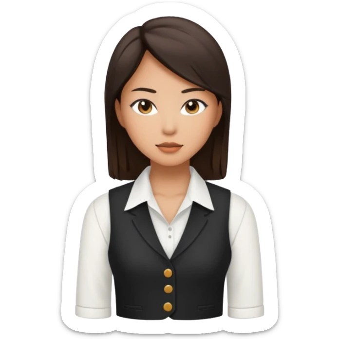 brunette asian woman in white shirt and black women's vest sticker