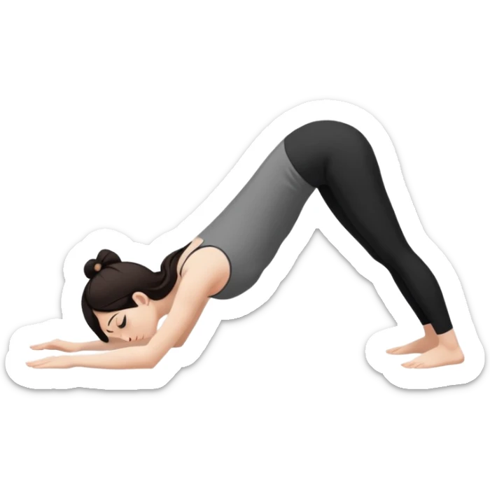 Девушка белокожая в позе собака мордой вниз, с длинными темными волосами, в белом топе, в черных лосинах, с черными ресницами sticker