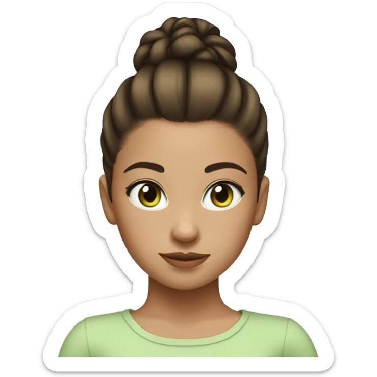 young girl with brunette hair tied up in a high bun and brunette hair, light green eyes sticker