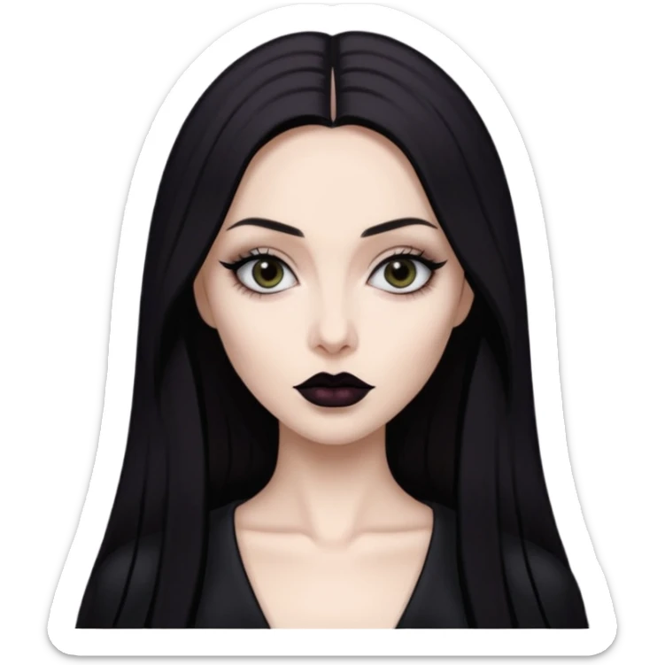 “Emoji girl, femme fatale, tomie vibes, morticia adams vibes, anglina jolie, and megan fox sticker