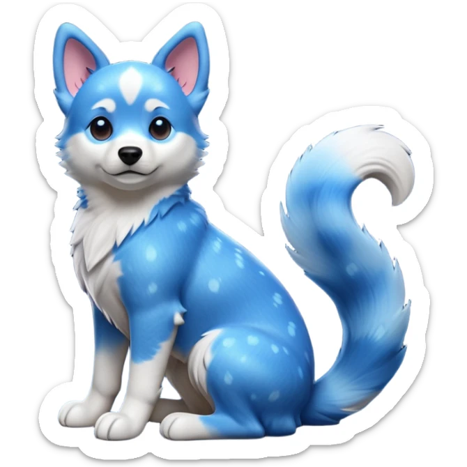 cinematic-[australian catle dog]-realistic-full-body-sitting-emoji,-tail-resting-loosely-beside-its-paws,-head-tilted-dramatically,-sleek-[vibrant-blue-speckle-fur]-fur,-simplified-yet-realistic-focused-features,-highly-detailed,-glowing-with-an-almost-sarcastic-glow sticker