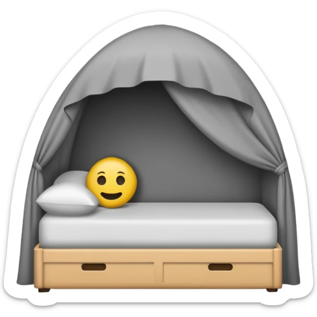 Minimalist emoji-style sticker of a bed with a covered figure and something strange peeking out from underneath. Grayscale only, simple icon.

 sticker