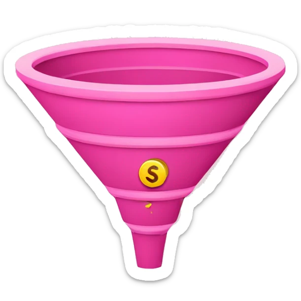 pink sales funnel with 5 levels where people fall in widest level and money fall out from smallest one sticker