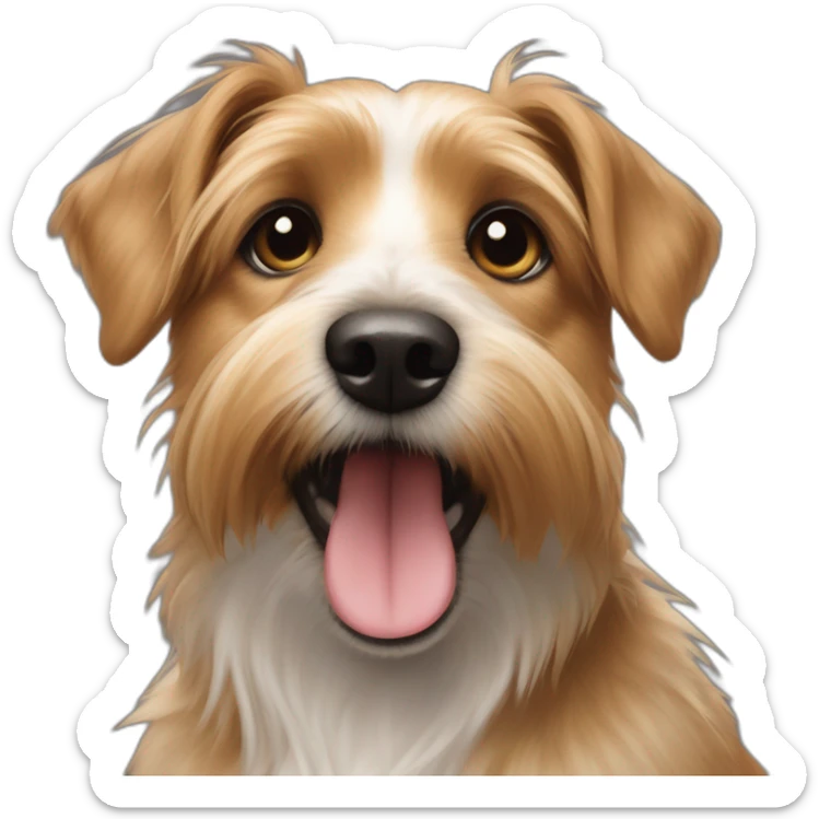 jack Russell cross apoloso cross Yorkshire terrier - long hair light brown all over - fat dog scratching itself sticker