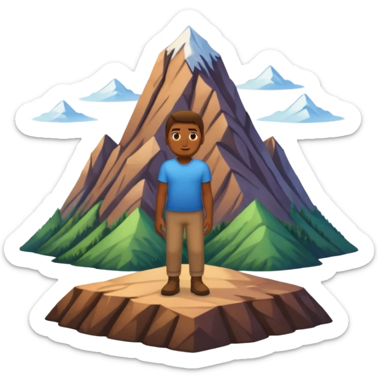 apple style emoji of a man with a mountain directly beneath his feet, no background sticker