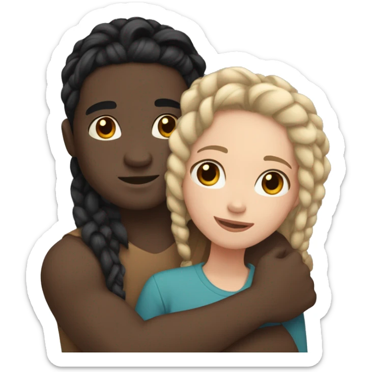 Light skin black Girl with braids hugging guy with pale skin and long black hair sticker