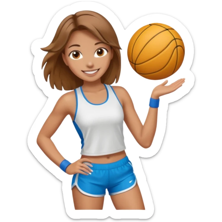sporty and fit girl with light brown hair in shorts and with a beautiful face sticker