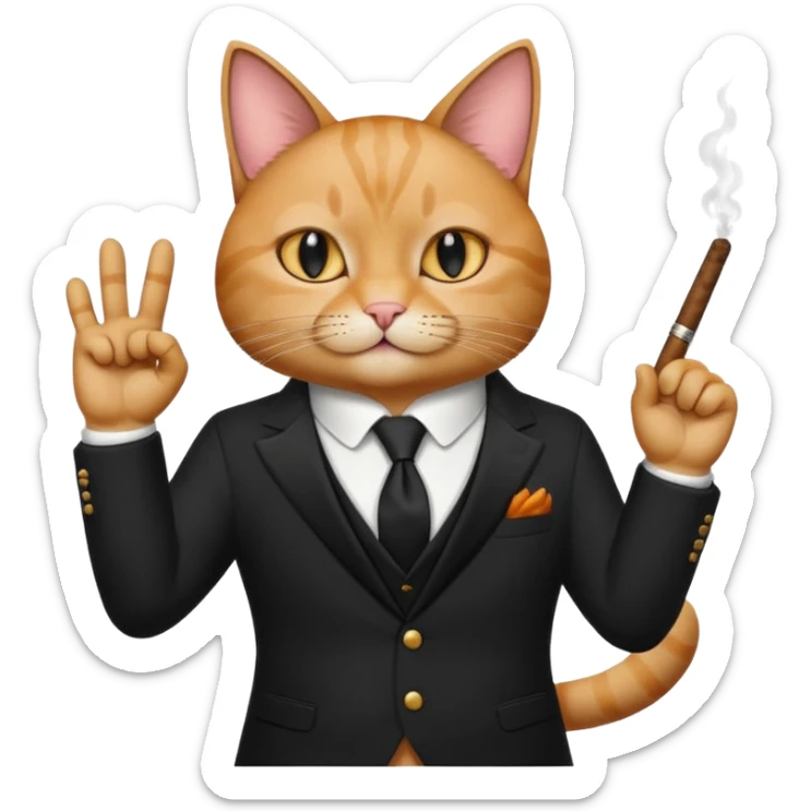 A cat in the black suite with a cigar in a paw with the other paw in the "classic" hand gesture with a "classic" face. sticker