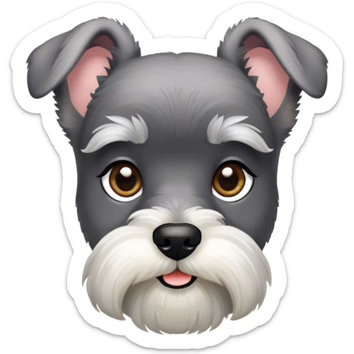 Cinematic Noble Miniature Schnauzer Portrait Emoji, Standing with a proud and stately demeanor, showcasing a sharply defined, salt-and-pepper fur with distinguished eyebrows and a confident, alert expression, simplified yet exquisitely detailed, glowing with a refined, dignified radiance, high shine, exuding intelligence and classic noble charm, soft glowing outline, capturing the essence of a noble Miniature Schnauzer that commands attention with effortless style! sticker