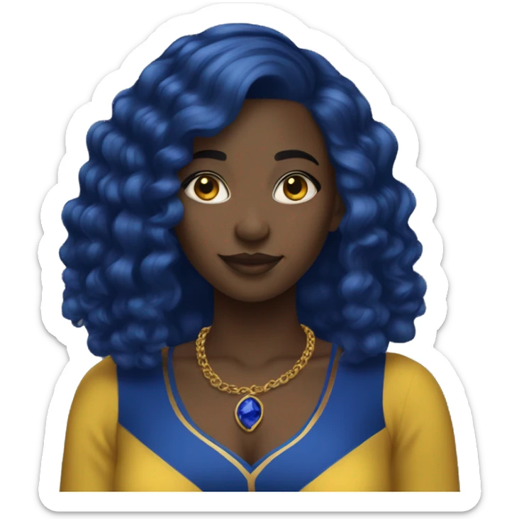 1 Black Girl with straight royal  blue hair with yellow gold and royal blue dress sticker