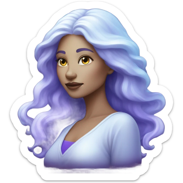 white mystical woman with sparkling galaxy hair with moon and stars in purple and blue shades sticker