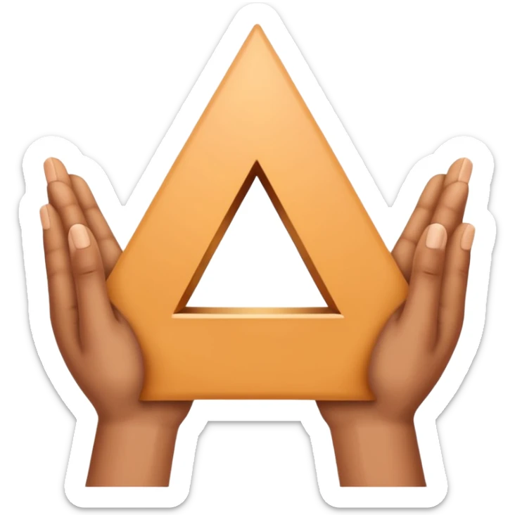 Similar to the heart hands emoji, this emoji should show a triangle created by the fingers of the hands where the two thumbs form the first side of the triangle and the remaining four fingers of each hand create one side each sticker