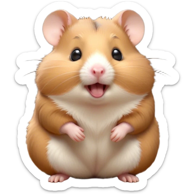 Cinematic Cute Yawning Brown Hamster Portrait Emoji, Head tilted slightly with a dramatic, wide-open yawn, showcasing a smooth, rich brown coat with tiny droopy ears, round dark eyes barely open in drowsy contentment, Simplified yet irresistibly adorable features, highly detailed, glowing with a soft, cozy glow, high shine, relaxed yet expressive, stylized with a touch of whimsy, bright and endearing, soft glowing outline, capturing the essence of a sleepy yet affectionate hamster, so drowsy it feels like it could stretch out of the screen and curl up for a nap! sticker