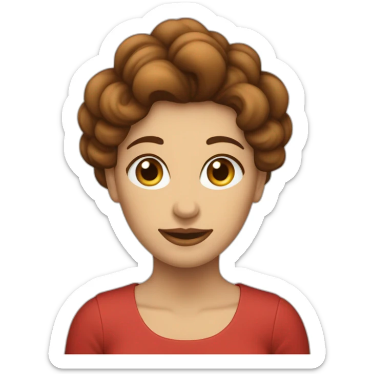 mujer con pelo pelirrojo, ondulado y hasta el pecho, con ojos marrones verdosos y muy sonriente con una mano levantada sticker