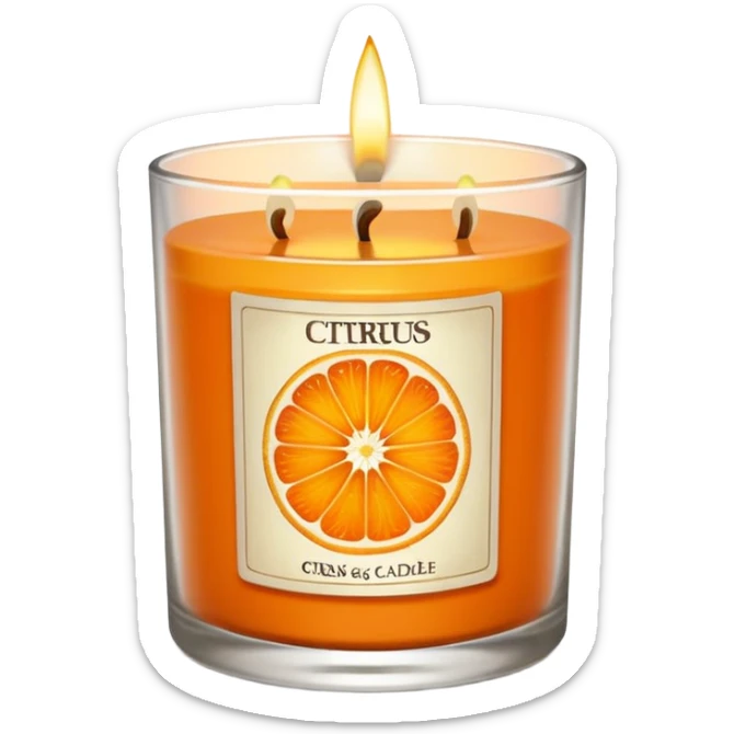 Citrus candle – orange wax in clear glass with slice of orange label sticker