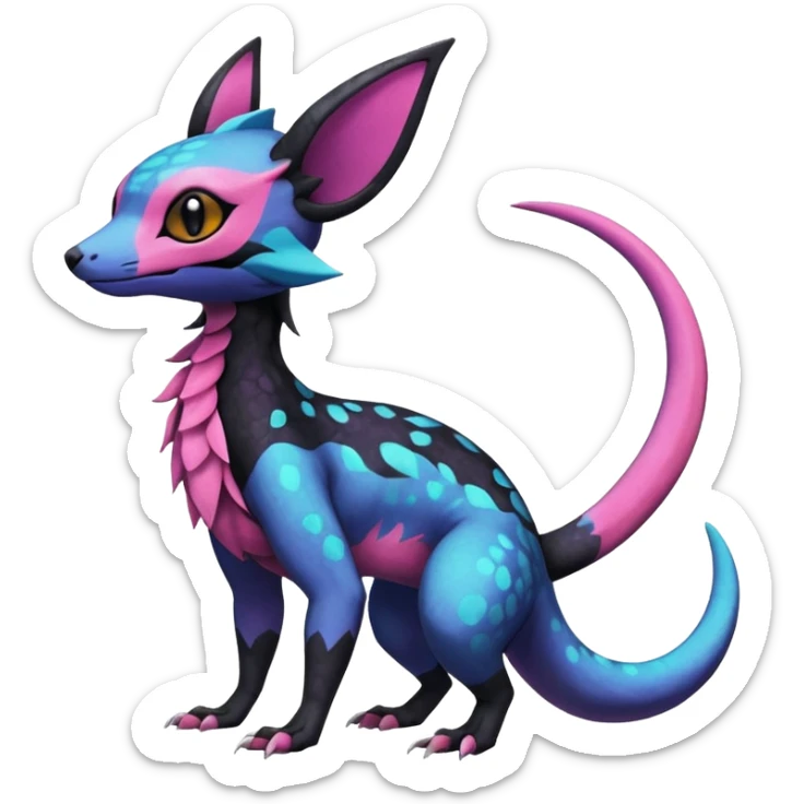 Rare epic aesthetic colorful Salandit-Noibat-Eevee-Genet-species-Fakemon-hybrid-creature, with markings, full body sticker