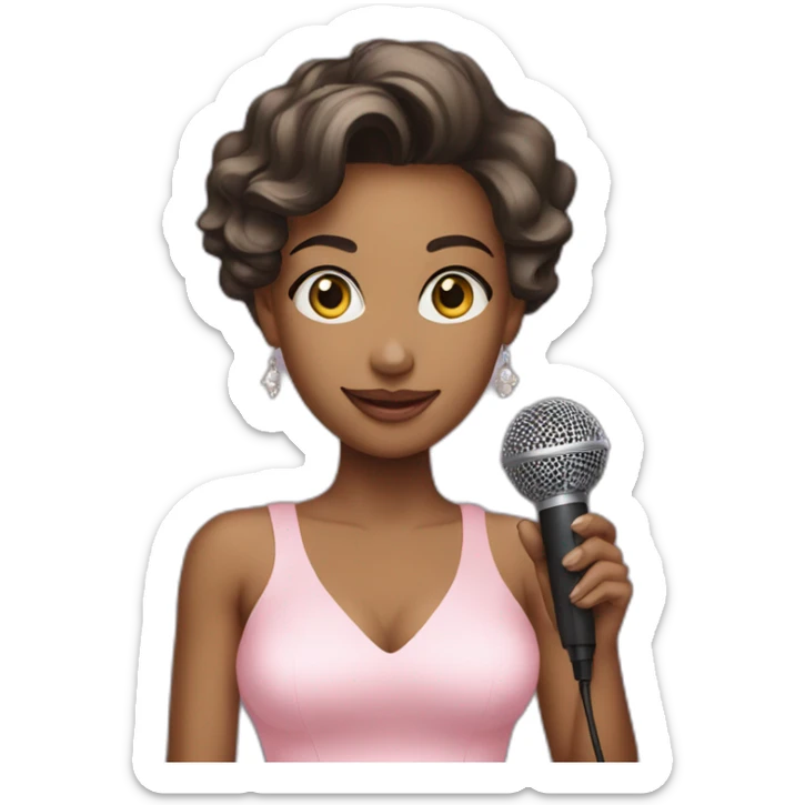 pretty Woman Wearing A Fancy baby pink Dress, Holding a Microphone  sticker