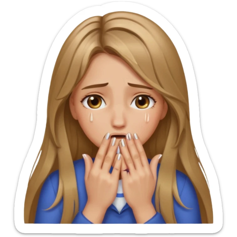 long Bronde hair girl crying with hands covering face and nails long sticker