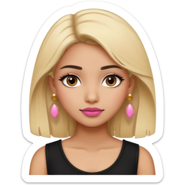 Sweet Indian girl blond hair brown eyes brown/pink lipstick pink blush black top gold earrings  sticker
