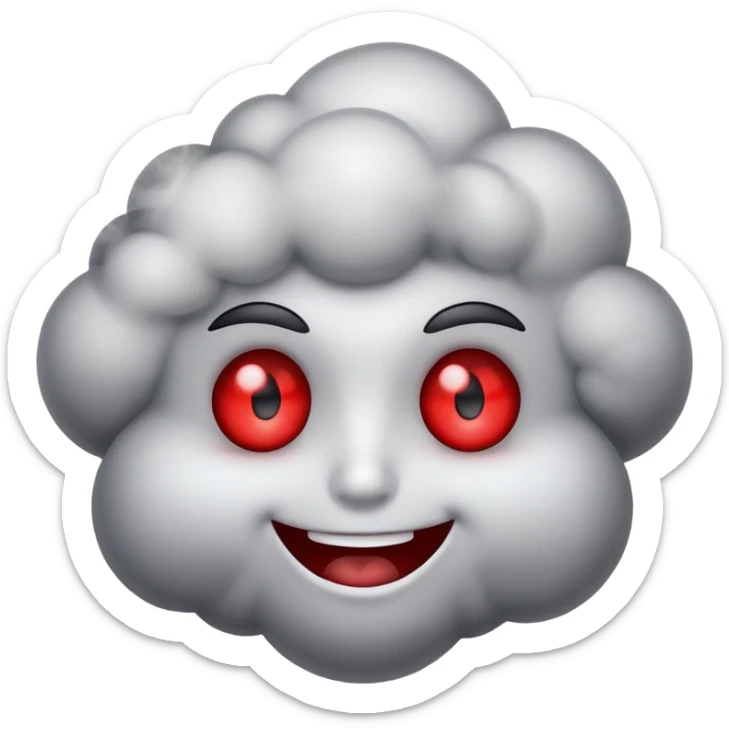 Smiling face with red eyes and small puffs of smoke nearby sticker