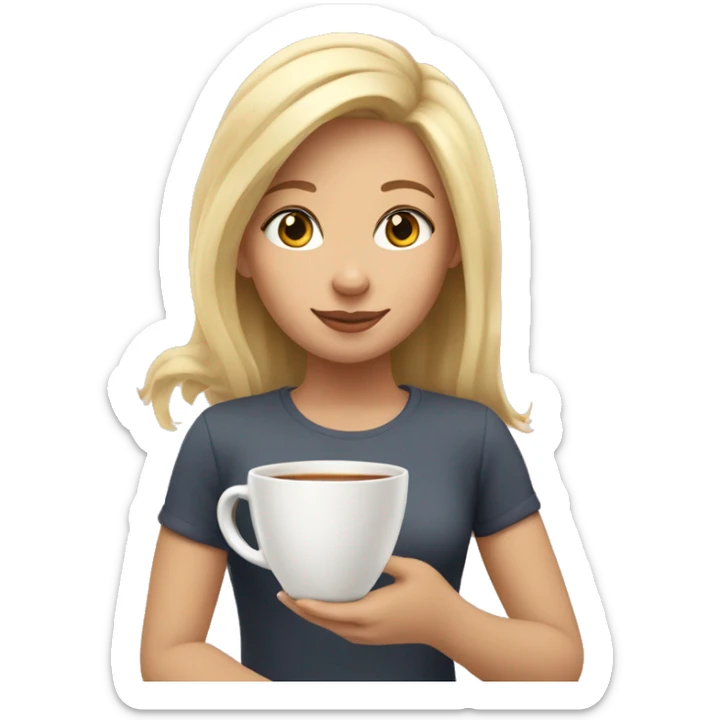 A girl with blonde hair and a cup of tea sticker
