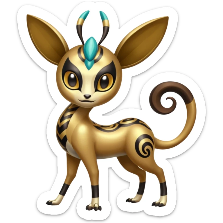  Egyptian Shiny Smooth Soft Glossy Tribal Exotic Colorful Tropical Meloetta-Venom-Heliolisk-Helioptile-Monster-Animal-Pokémon-Fakémon-fusion, full body, tribal markings  sticker