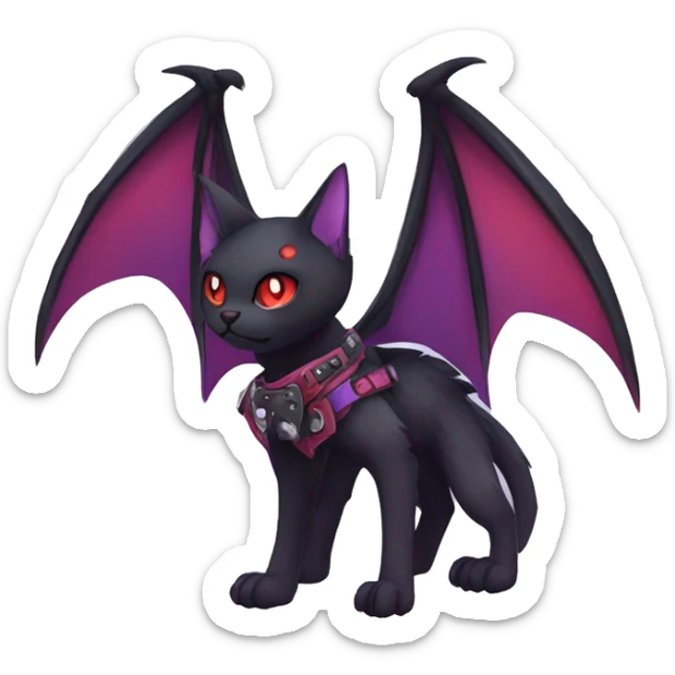 cool edgy black punk red Purple ethereal fantasy nargacuga-bat-cat-Fakemon collar harness full body sticker