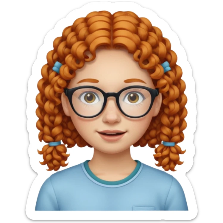 ginger woman with curly hair in pigtails, acne, braces, and large glasses  sticker