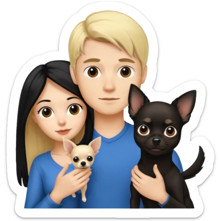  Pareja Chico pelo largo rubio. Chica pelo negro y chihuahua negro  sticker