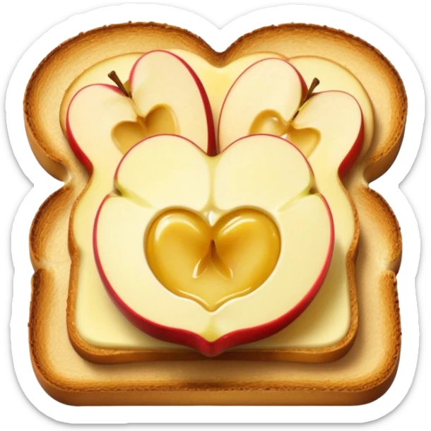 toast with apple slices on top, apples with a pat of melting butter, no text sticker