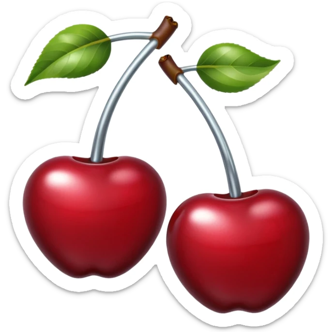 A pair of cherries emoji made of liquid silver chrome, smooth rounded shapes, glossy metallic surface, subtle sensual vibe, luxury sexy aesthetic, iOS emoji style, centered, clean white background sticker