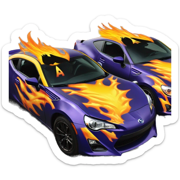 Batgirl and Batman themed Scion FR-S with hot rod flames painted on side of car  sticker