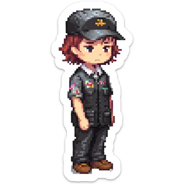 emoji of delivery man is going somewhere to the right , he is sad, he is dressed in work uniform sticker