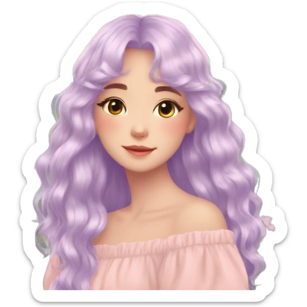 Dreamy pretty shiny colorful girl in nature pastelcore kawaii beautiful hair cottagecore aesthetic sticker