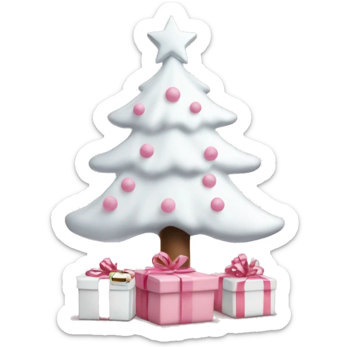 Light pink Christmas gifts under a white Christmas tree  sticker