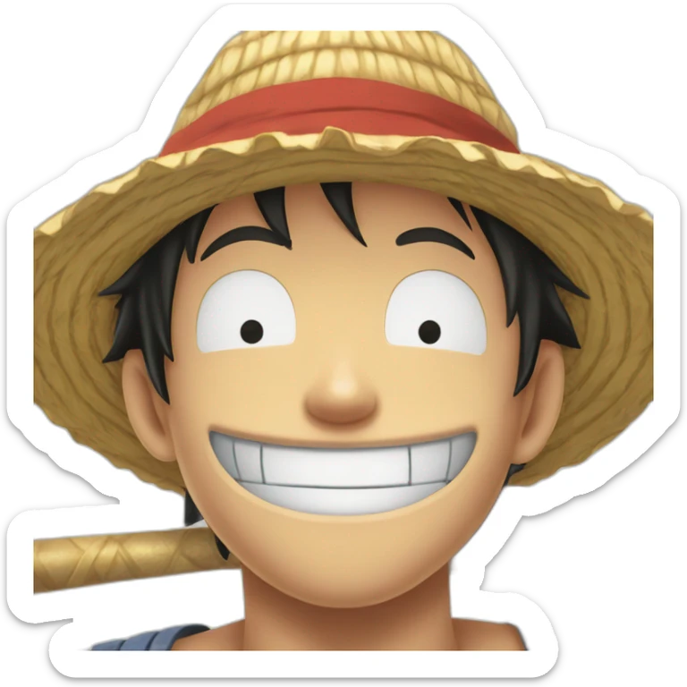 Luffy with his straw hat and his scar at the bottom of the right eye smiling with closed eyes sticker