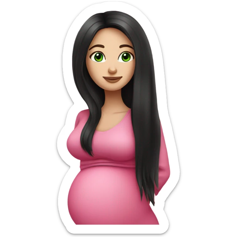 Beautiful Russian lady with green eyes and very long black hair pink clothes pregnant sticker