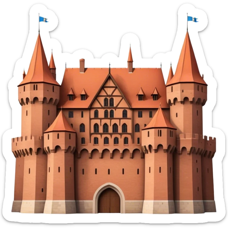 Cinematic Realistic Malbork Castle Landmark Emoji, depicted as an imposing medieval fortress rendered with rich detail and dramatic, historic lighting. sticker
