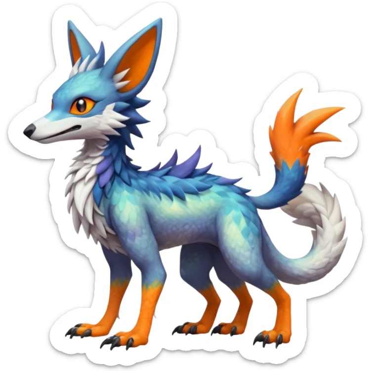 Colorful Fruity Iridescent Warm-colored Tropical Exotic Vernid-Sergal-Trico-Silvally-Nargacuga-fusion-hybrid-animal-creature, full body sticker