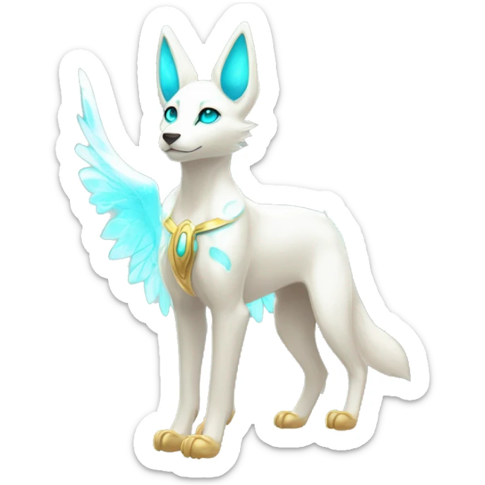 Shiny White Angelic Godly Ethereal Majestic Electric Albino Umbreon. cyan eyes and cyan markings. Golden Anubis-rings. full body sticker