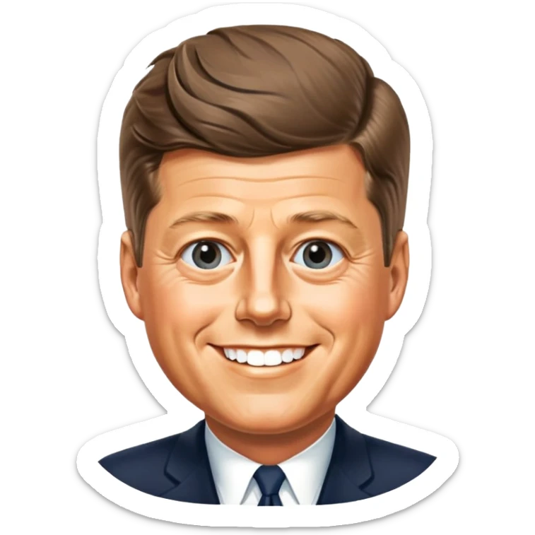 John F Kennedy, 35th president of the United States, with his iconic hairstyle and charming smile sticker