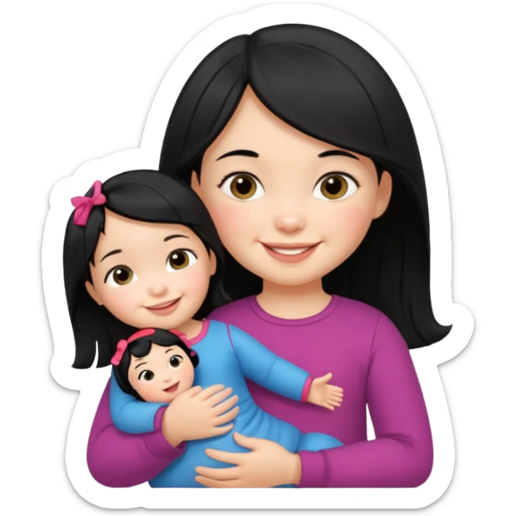 a Toddler black hair girl holding 1 russia doll sticker